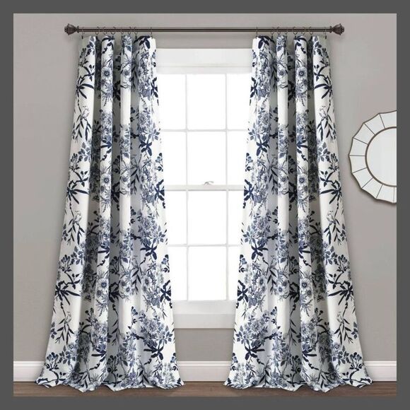 Lush Decor - 2pk 52"x84" Light Filtering Botanical Garden Curta Navy - Picture 1 of 4